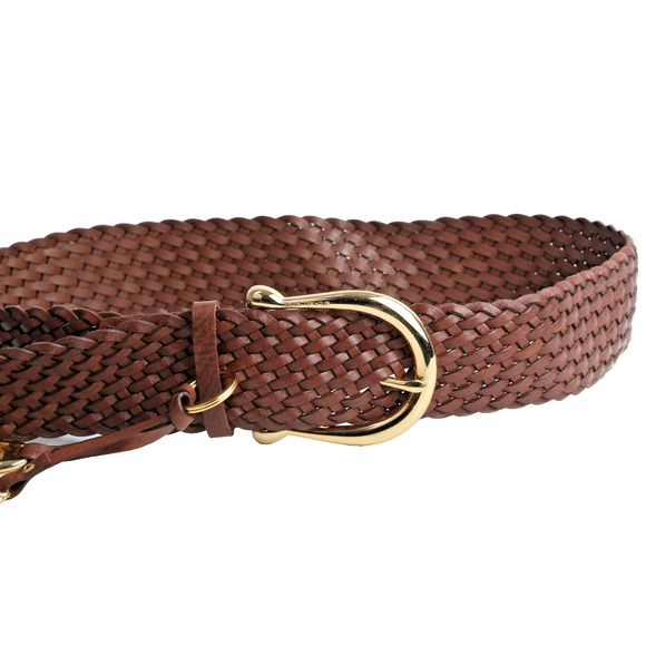 Michael Kors Belt Brown Braided Leather Gold Buckle Weave Boho Size L - Picture 9 of 16